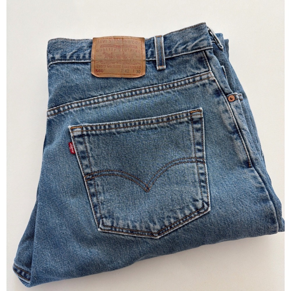 Vintage 2001 Levis 560 Loose Fit Tapered Leg Jeans 42x30 Blue Made in USA Y2K